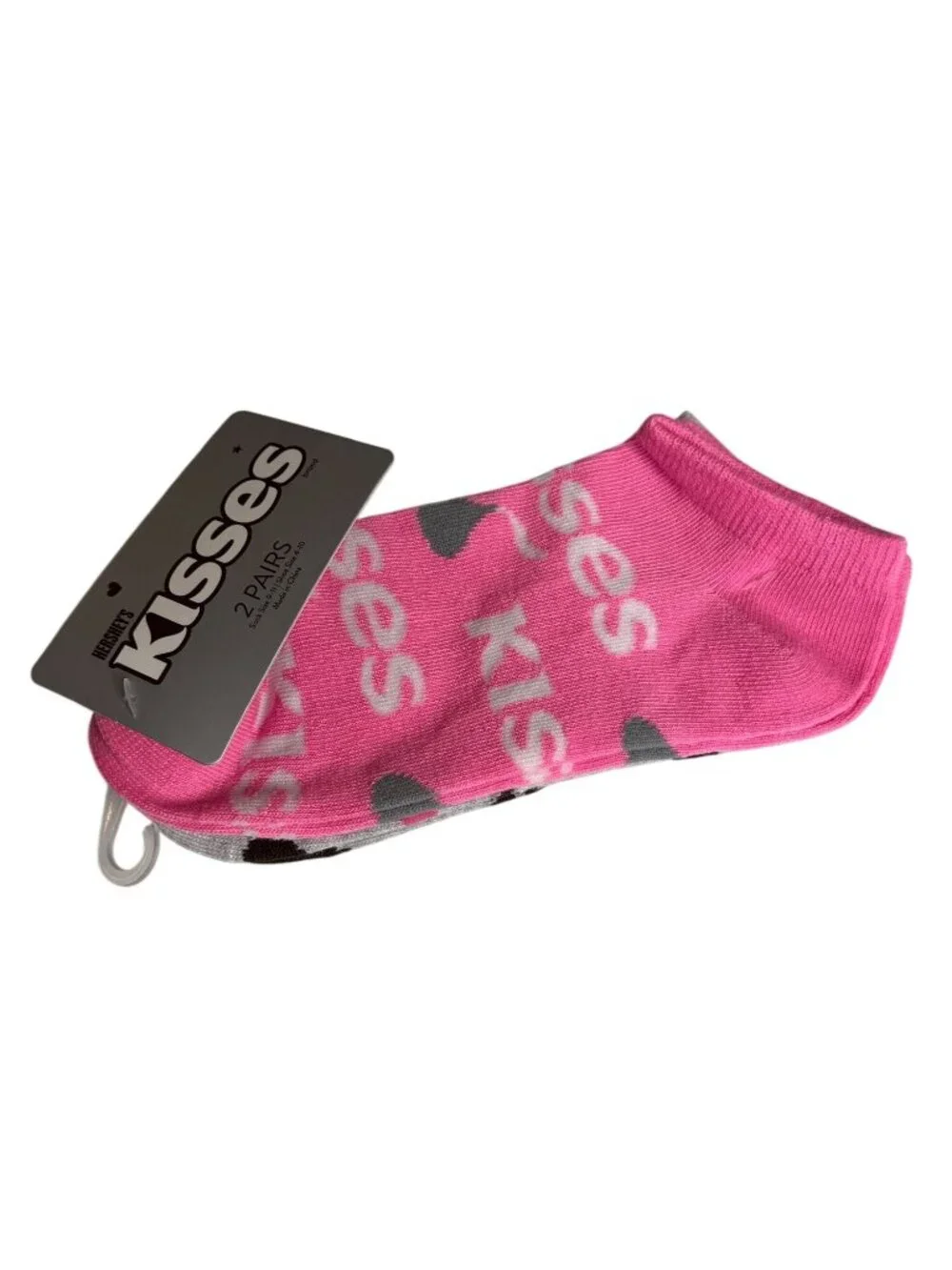 Hersheys Kisses 2 Pair Low Cut Ankle Socks Womens 4-10 Pink Gray NWT